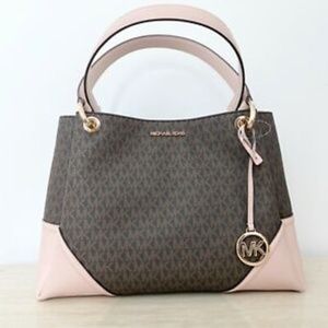 Michael Kors Brown Signature Blossom Pink Nicole Large Shoulder Bag